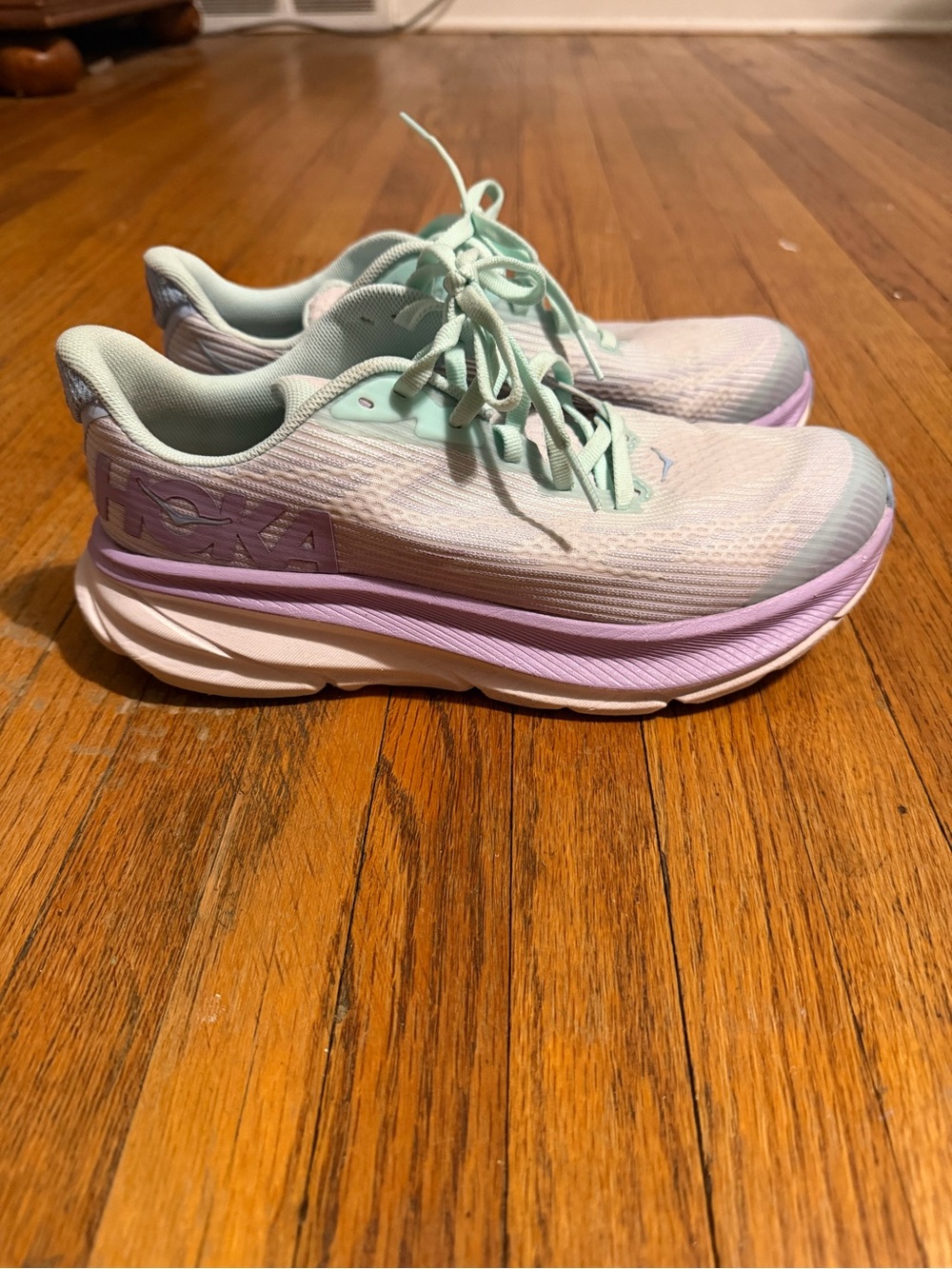 Hoka Womens Mint Green and Lavender Athletic Running Shoes